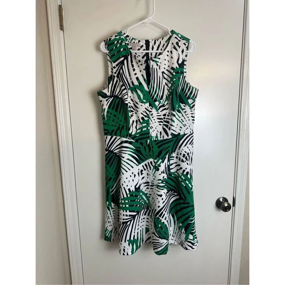 Dress Barn green/black/white tropical dress size 16
